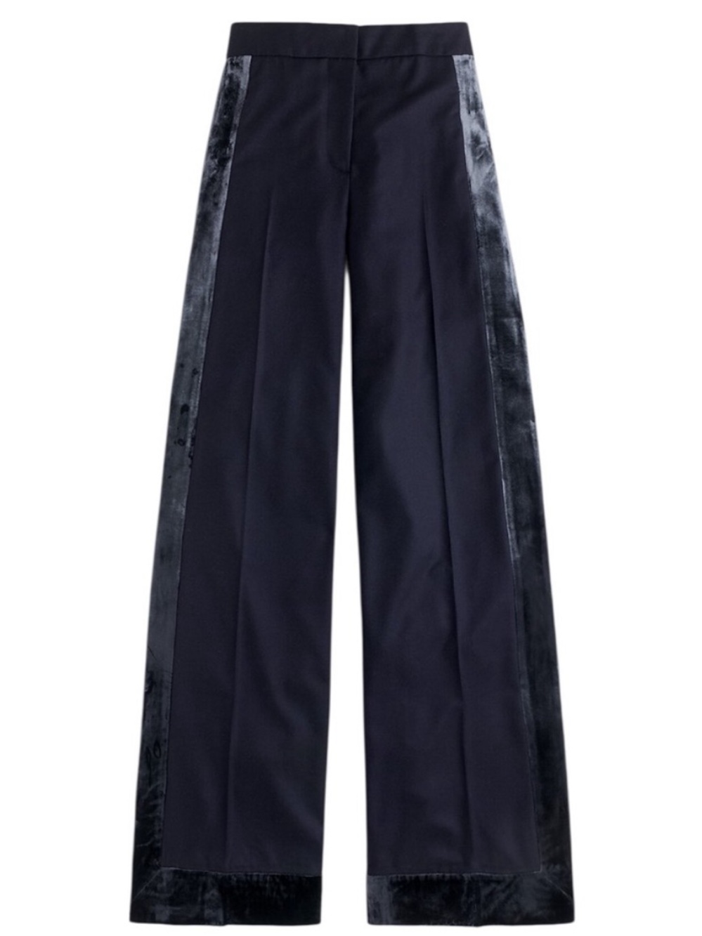 J. Crew Navy Wide-Leg Velvet-Trim Pants